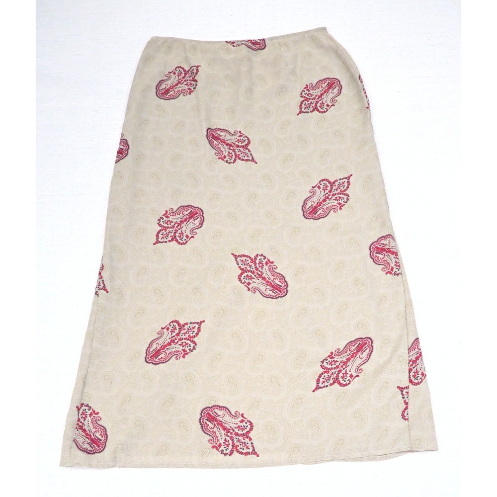Vintage 90s Uniform John Paul Richard Womens 12 Crepe Skirt Tan Red Paisley Bold